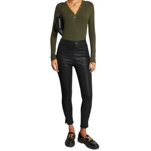 Frame Denim The JetSet Skinny Crop Pull On Black Coated Denim